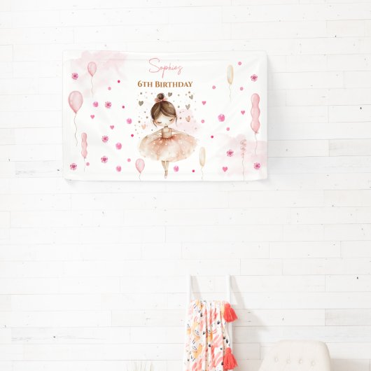 かわいいピンクのバレリーナとバルーンの誕生日 横断幕 (インサイチュ)