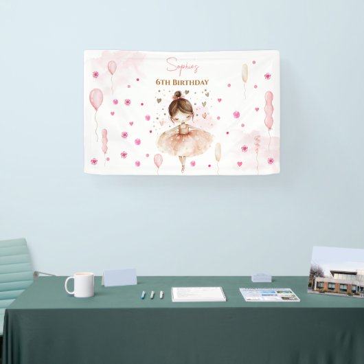 かわいいピンクのバレリーナとバルーンの誕生日 横断幕 (トレードショー)