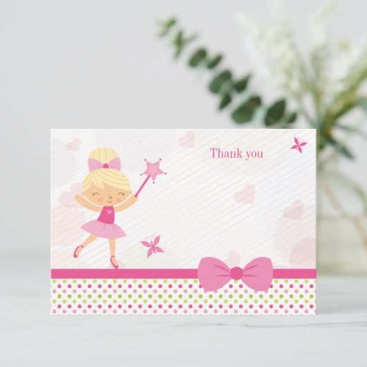 かわいいピンクのバレリーナの女の子の誕生日のサンキューカード サンキューカード (スタンド正面)