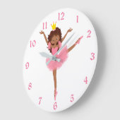 かわいいピンクのバレリーナの子供 ラージ壁時計 (傾斜)