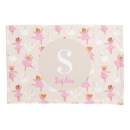 かわいいピンクのバレリーナキッズパーソナライズされたズ 枕カバー (正面)