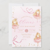 かわいいピンクのバレリーナプリンセスの誕生日 招待状 (正面)