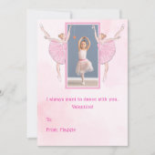 かわいいピンクのバレリーナ子供教室バレンタインデー シーズンカード (正面)