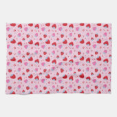 かわいいピンクのバレンタインと甘いイチゴさくらんぼ キッチンタオル (横)