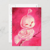 かわいいピンクのバレンタインの鳥 シーズンポストカード (正面/裏面)