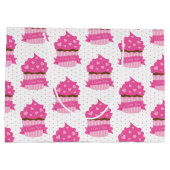 かわいいピンクのバレンタインデートカップケーキ ラージペーパーバッグ (裏面)