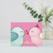 かわいいピンクのバレンタインデー愛の鳥 ポストカード (スタンド正面)