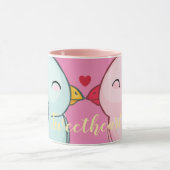 かわいいピンクのバレンタインデー愛の鳥 マグカップ (中央)