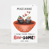 かわいいピンクのバレンタイン寿司　ラブ ヴァレンタインデー カード (正面)