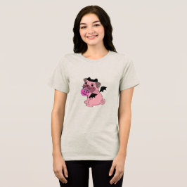 かわいいピンクのパグ ハロウィンの衣装を着てジャックオランタンを抱えて トライブレンドTシャツ