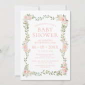 かわいいピンクのパステルボヘミアンフローラベビーガールシャワー 招待状 (正面)
