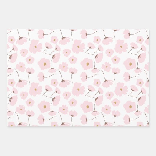 かわいいピンクのパステル ダイシー フラワーデザイン ラッピングペーパーシート (正面2)