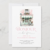 かわいいピンクのパリボンジュールへ4歳の誕生日 招待状 (正面)