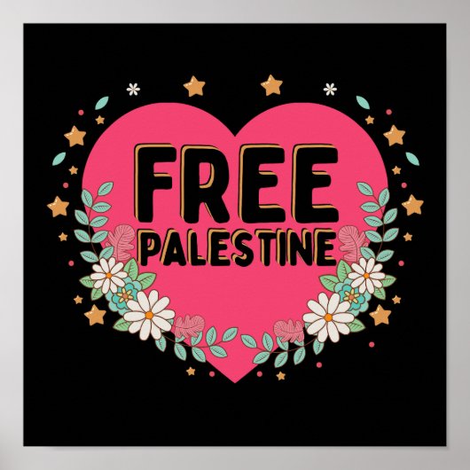 かわいいピンクのパレスチナハートグラフィックデザイン ポスター (正面)