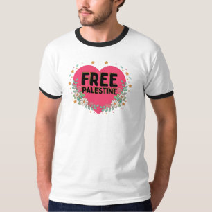 かわいいピンクのパレスチナハートグラフィックデザイン Tシャツ