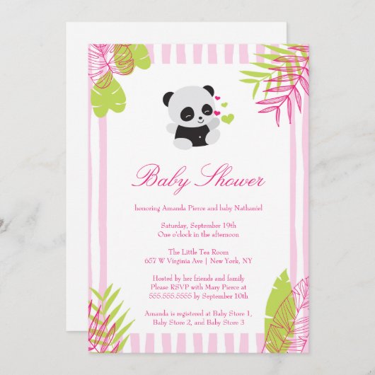 かわいいピンクのパンダの女の子のベビーシャワーの招待状 招待状 (正面/裏面)