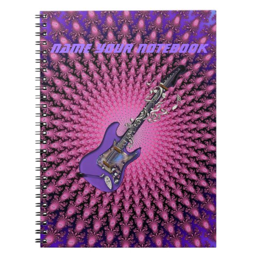 かわいいピンクのパーソナライズなギター音楽ノート ノートブック (正面)