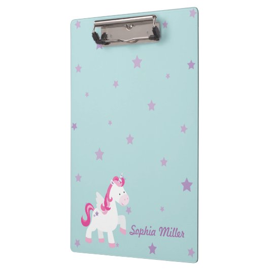 かわいいピンクのパーソナライズな魔法のユニコーンのクリップボード クリップボード (左)