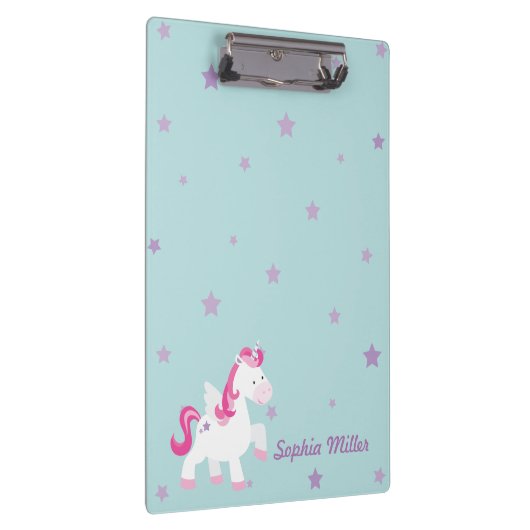 かわいいピンクのパーソナライズな魔法のユニコーンのクリップボード クリップボード (右)