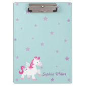 かわいいピンクのパーソナライズな魔法のユニコーンのクリップボード クリップボード (正面)