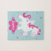 かわいいピンクのパーソナライズな魔法のユニコーンのパズル ジグソーパズル (横)