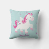 かわいいピンクのパーソナライズな魔法のユニコーンの枕 クッション (裏面)