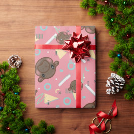 かわいいピンクのヒッポ ラッピングペーパー