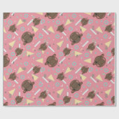 かわいいピンクのヒッポ ラッピングペーパー (フラット)