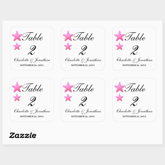 かわいいピンクのヒトデビーチ結婚式表の番号 スクエアシール (シート)