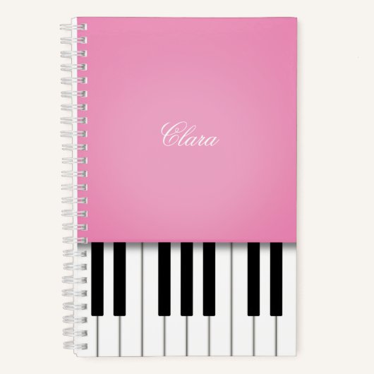 かわいいピンクのピアノ音楽キーボードパーソナライズド ノートブック (正面)