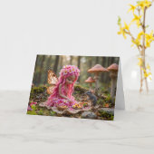 かわいいピンクのピクシーとマウスピクニック カード (黄色い花)