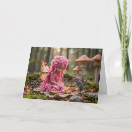 かわいいピンクのピクシーとマウスピクニック カード