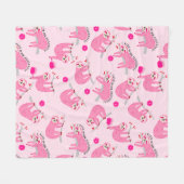 かわいいピンクのピックボールのナマケモノ🦥 フリースブランケット (正面(横))