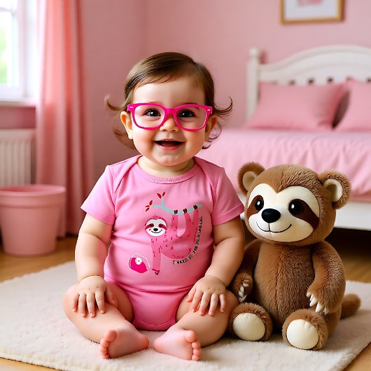 かわいいピンクのピックボールのナマケモノ🦥 ベビーボディスーツ