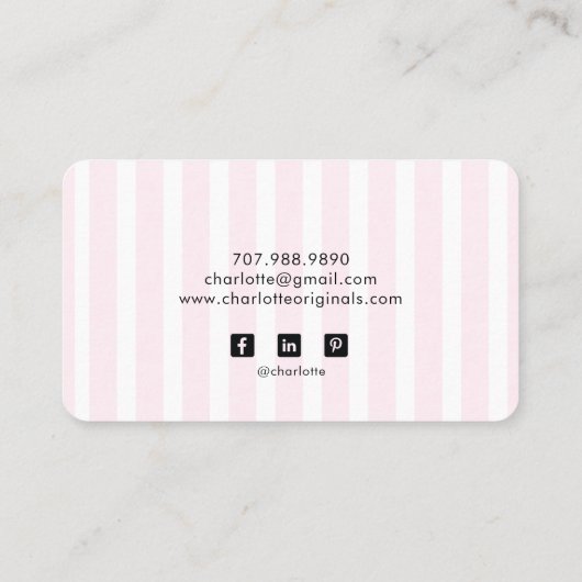 かわいいピンクのピンストライプのリボンベーカー生地シェフブシ 名刺 (裏面)