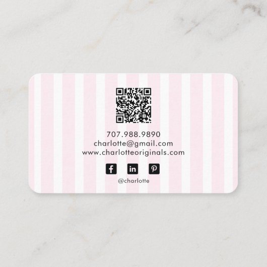 かわいいピンクのピンストライプのリボンベーカー生地シェフ 名刺 (裏面)