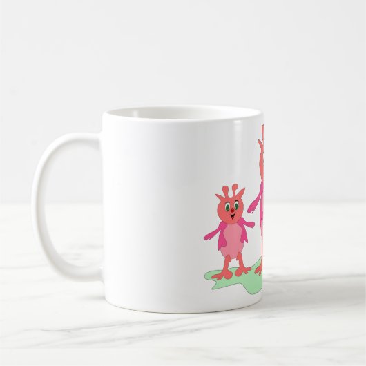 かわいいピンクのファンタジー生き物お洒落エイリアン コーヒーマグカップ (左)