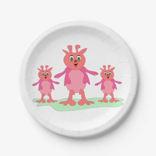 かわいいピンクのファンタジー生き物お洒落エイリアン ペーパープレート (正面)