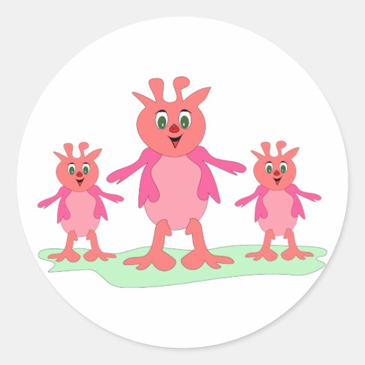 かわいいピンクのファンタジー生き物お洒落エイリアン ラウンドシール (正面)
