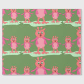 かわいいピンクのファンタジー生き物お洒落エイリアン ラッピングペーパー (フラット)