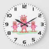 かわいいピンクのファンタジー生き物お洒落エイリアン ラージ壁時計 (正面)