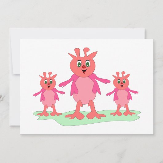 かわいいピンクのファンタジー生き物お洒落エイリアン 招待状 (正面)
