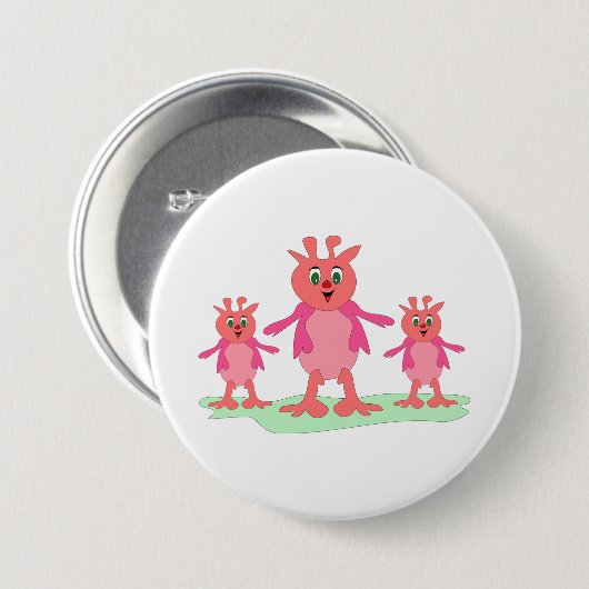 かわいいピンクのファンタジー生き物お洒落エイリアン 缶バッジ (正面&裏面)