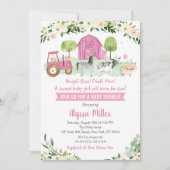 かわいいピンクのファームベビーシャワー 招待状 (正面)