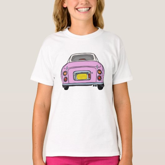 かわいいピンクのフィガロ車のフィギュレーショングラフィック Tシャツ (正面)