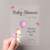 かわいいピンクのフェアリーテイルドラゴン女の子ベビーシャワー アクリル招待状 (インサイチュ (ポータブル))