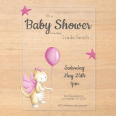 かわいいピンクのフェアリーテイルドラゴン女の子ベビーシャワー アクリル招待状 (正面)