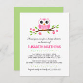 かわいいピンクのフクロウがフローラの枝女の赤ちゃんシャワー 招待状 (正面/裏面)