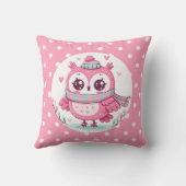 かわいいピンクのフクロウと水玉模様 クッション (裏面)