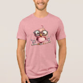 かわいいピンクのフクロウと鳥の友達 トライブレンドTシャツ (正面)